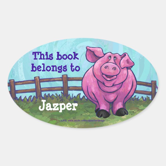 Pink Pig Buchzeichen Ovaler Aufkleber (Vorderseite)