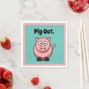Pink Pig Cartoon, Funny GRILLEN Hog Design Serviette