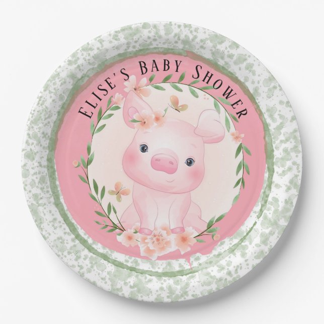 Pink Pig Cuteness Girl Baby Dusche Custom Pappteller (Vorderseite)