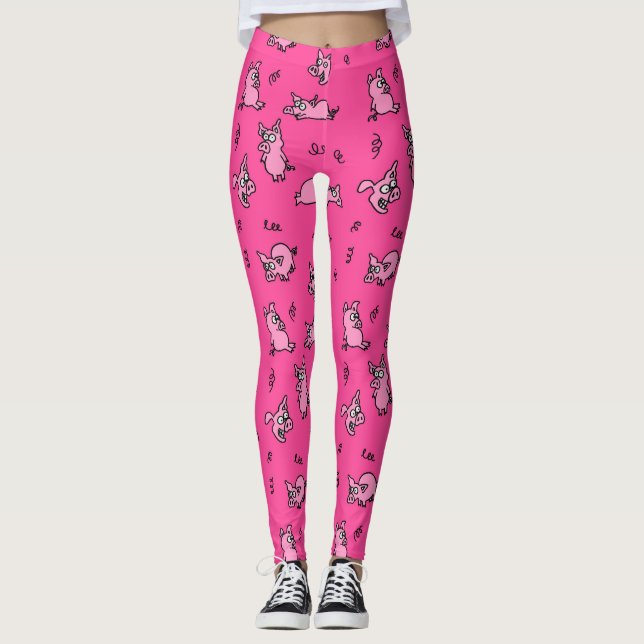 Pink Pig Funny Cartoon Leggings (Vorderseite)