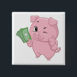 Pink Pig Holding Cash Giving Thumbs Up Button<br><div class="desc">Show off your winning attitude with this funny rich pink pig button pin. This small but bold accessory features a winking mascot holding cash and giving a thumbs up, making it a perfect addition to your jacket, backpack, or hat. It is an excellent promotional item for business owners or a...</div>