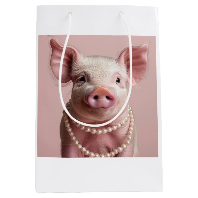 Pink Pig Pearlina Pinkette Decoupage Mittlere Geschenktüte (Vorderseite)