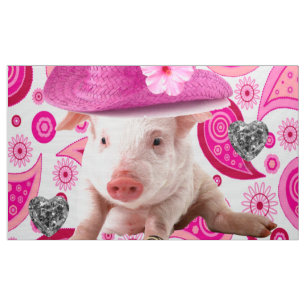 Pink Pig Silver Hearts Pink Paisley Fabric Stoff