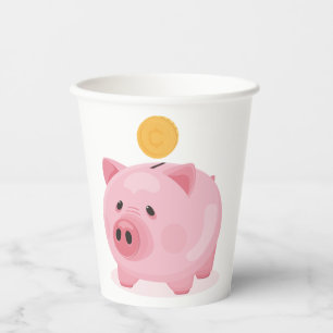 Pink Piggy Bank Pappbecher