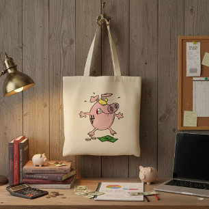 Pink Piggy Bank With Money Tote Bag