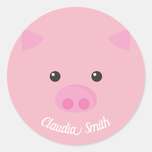 Pink Piggy Face Runder Aufkleber (Vorderseite)