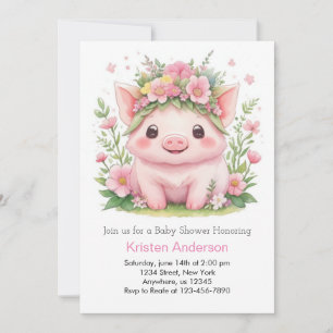 Pink Piggy Whimsical Farm Girl Baby Dusche Einladung