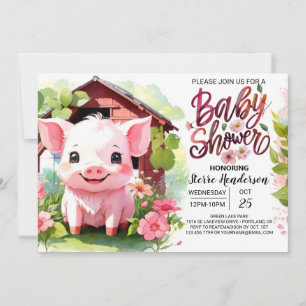 Pink Piglet Farm Animals Baby Dusche Einladung