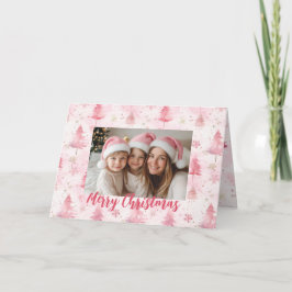 Pink Pine Trees Foto Weihnachtskarte Karte