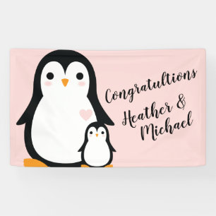 Pink Pinguin Baby Dusche Banner