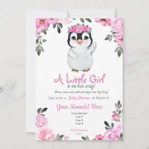 Pink Pinguin Baby Dusche Einladung, rustikal Einladung