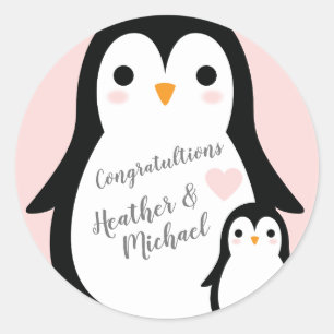 Pink Pinguin Baby Dusche Runder Aufkleber