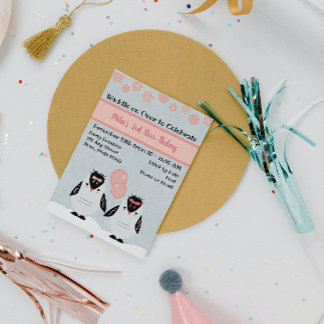 Pink Pinguin Birthday Einladung