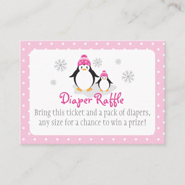Pink Pinguin Diaper Raffel Ticket Begleitkarte (Vorderseite)