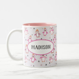 Pink Pinguine Kinder Weihnachten Zweifarbige Tasse
