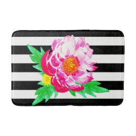 Pink Pink Peony Black & White Bath Mat Badematte