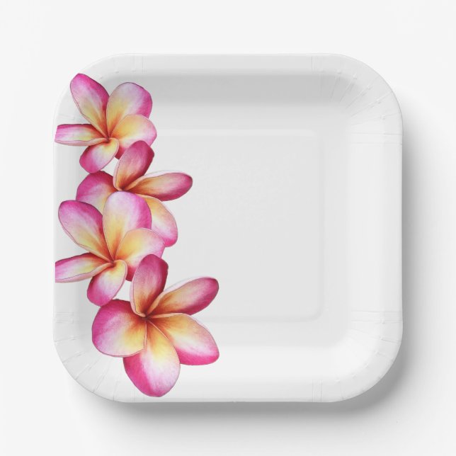 Pink-Pink-Plumeria-Papierplatte Pappteller (Vorderseite)