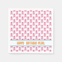 Pink Pirate Crossbones Modern Happy Birthday NAME Serviette
