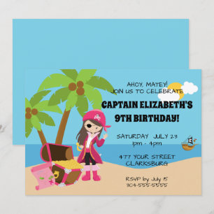 Pink Pirate Girl Birthday Party Einladung