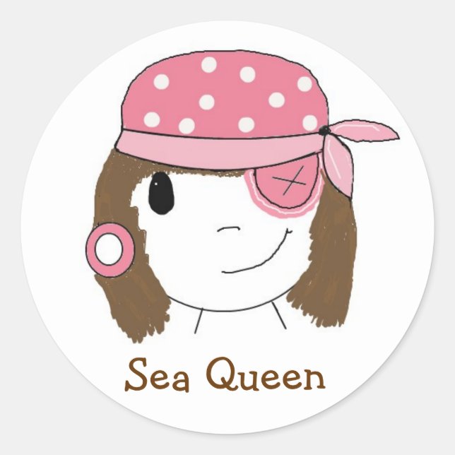 Pink Pirate Girl Runder Aufkleber (Vorderseite)