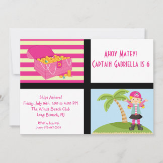 Pink Pirate Girl Squares Geburtstagsfeier Einladun Einladung