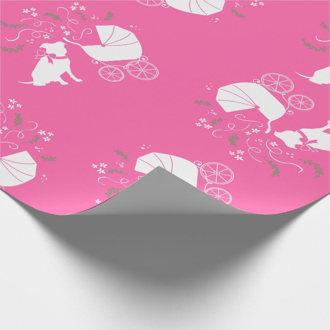 Pink Pit Bull Dog Babydusche Geschenkpapier (Ecke)