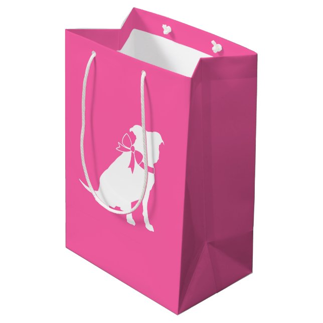 Pink Pit Bull Dog Babydusche Mittlere Geschenktüte (Rückseite Schrägansicht)