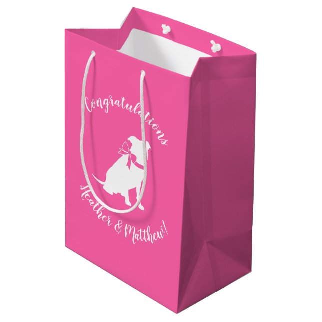 Pink Pit Bull Dog Babydusche Mittlere Geschenktüte (Rückseite Schrägansicht)