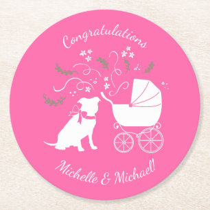 Pink Pit Bull Dog Babydusche Runder Pappuntersetzer