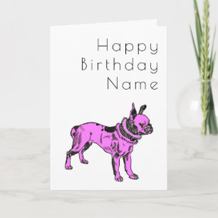 Pink Pitbull Hund Art Deco Geburtstagskarte Karte
