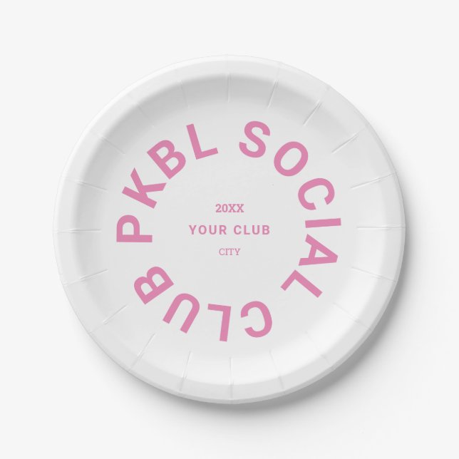 Pink PKBL Social Club Wappen Pickleball Pappteller (Vorderseite)