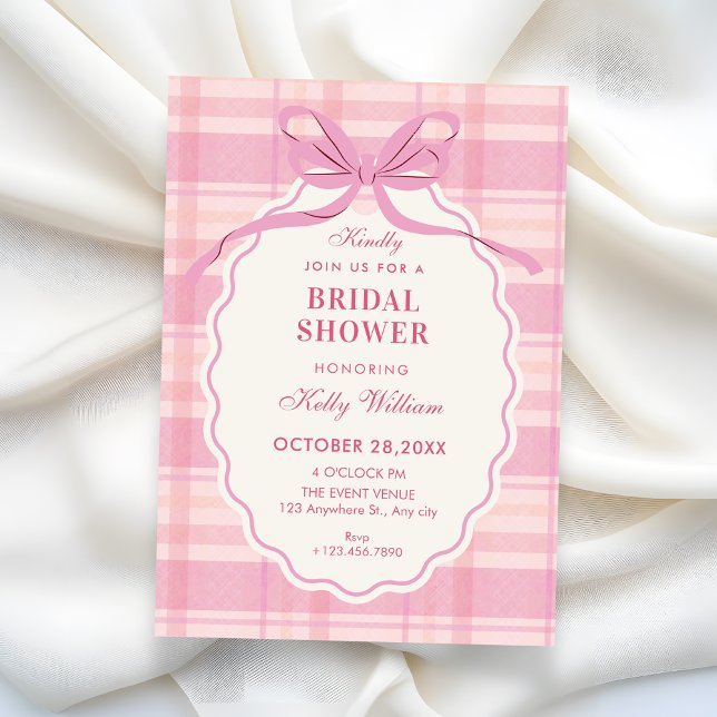 Pink plaid bow bridal shower einladung (Von Creator hochgeladen)