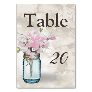 PINK PLATTERBSEN VINTAG MASON JAR WATERCOLOR TISCHNUMMER