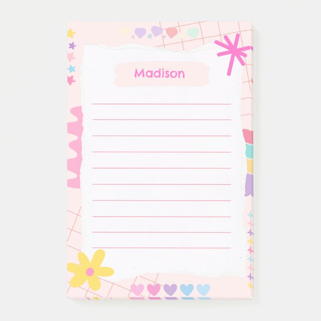 Pink Playful Doodle Post-it Klebezettel (Vorderseite)