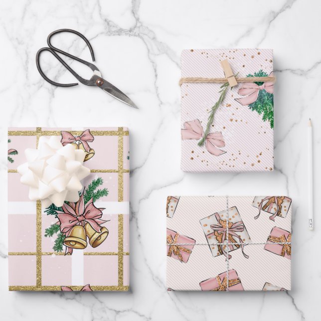 Pink Playful Girly Holiday Wrapping Paper Sheets Geschenkpapier Set (Vorderseite)