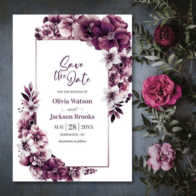 Pink Plum floral Wedding Save the Date (Von Creator hochgeladen)