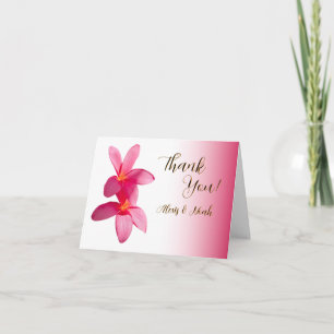 Pink Plumeria Blume auf Rosa, Bläsernchen, Hochzei Dankeskarte