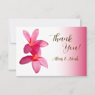 Pink Plumeria Blume auf Rosa, Bläsernchen, Hochzei Dankeskarte
