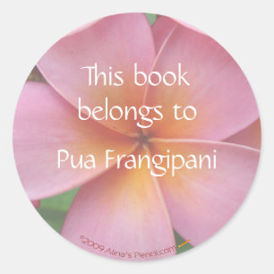 Pink Plumeria Blume Buchzeichen Stickers Template