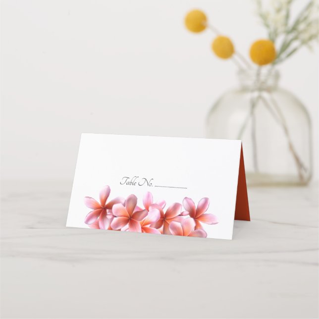 Pink Plumeria Blume Hochzeit Escort Platzkarten Treuekarte (Vorderseite)