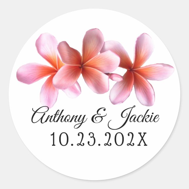 Pink Plumeria Blume Hochzeit Runder Aufkleber (Vorderseite)
