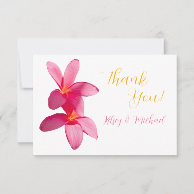 Pink Plumeria Blume, tropische Hochzeiten, Blumenz Dankeskarte (Vorderseite)