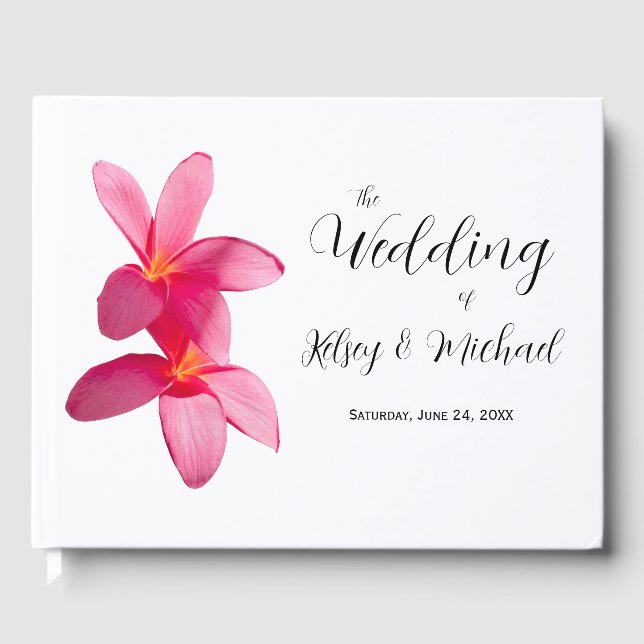 Pink Plumeria Blume, tropische Hochzeiten, Blumenz Gästebuch (Vorderseite)