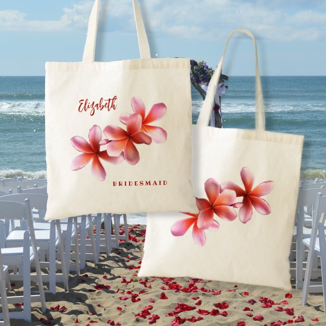 Pink Plumeria Bridesmaid Personalisiert Tote Bag Tragetasche (Von Creator hochgeladen)