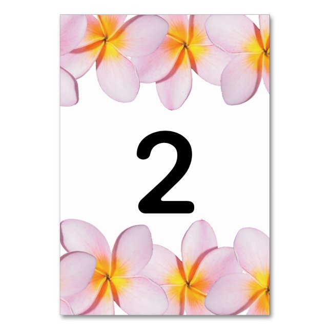 Pink Plumeria Frangipani Wedding Tischnummer (Rückseite)