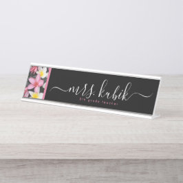 Pink Plumeria Hawaiian Teacher Desk Name Plakat Schreibtischnamensplakette