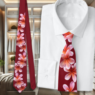Pink Plumeria Maroon Tropical Flowers Unisex Tie Krawatte
