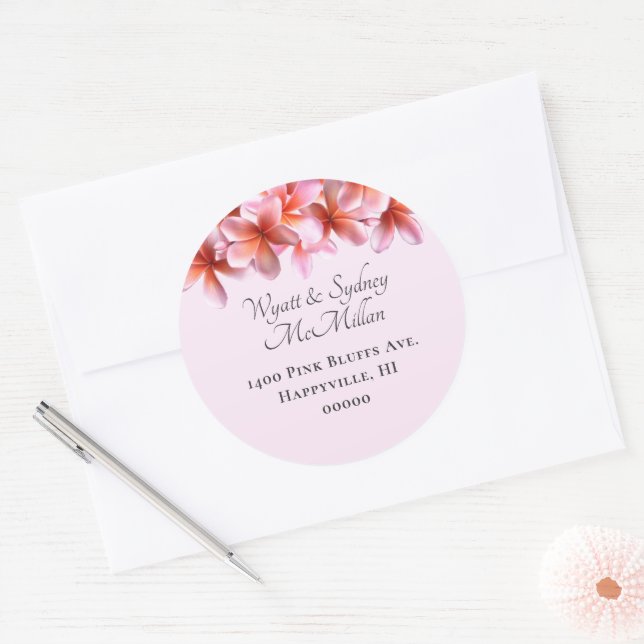 Pink Plumeria Name und Anschrift Umschlag Aufklebe Runder Aufkleber (Umschlag)