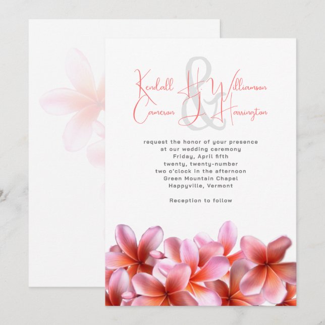 Pink Plumeria Tropical Beach Hochzeit Einladung (Vorne/Hinten)