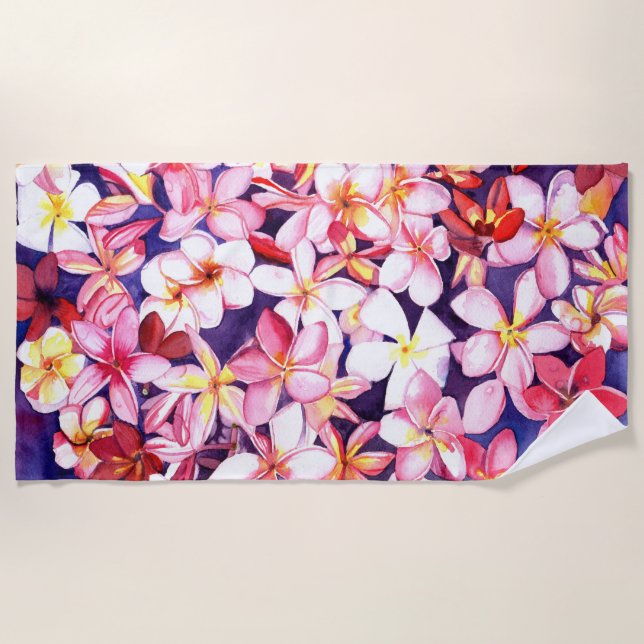 Pink Plumeria Tropical Blume Beach Handtuch (Vorderseite)